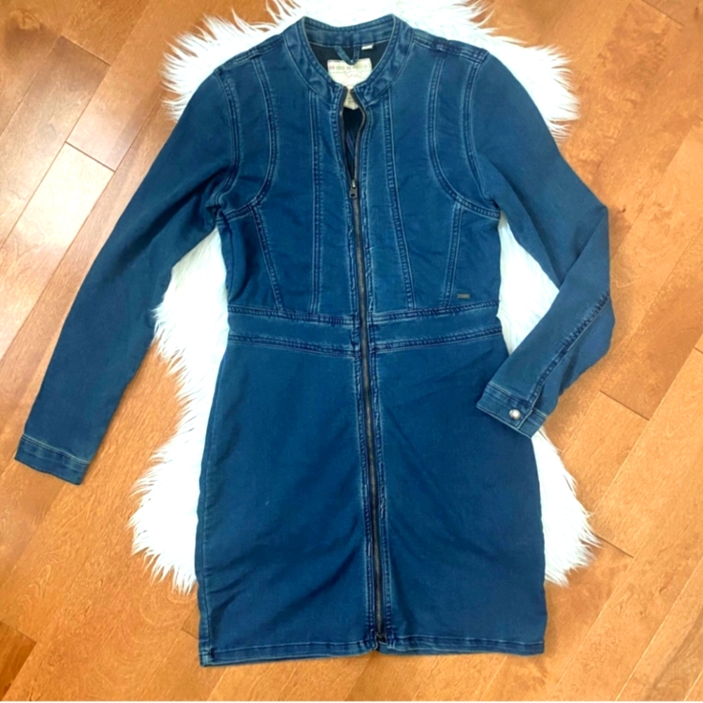 Triple Five Soul Denim Dress Long Sleeved Stretch